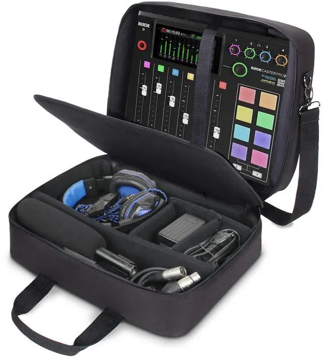 Main image of Audio Mixer Case Fits RODECaster Pro II, Pro & Duo, GoXLR, & more Podcast Equipment - Podcast DJ Travel Bag with Customizable Interior, Scratch-Resistant Interior, Shoulder Strap (Black)