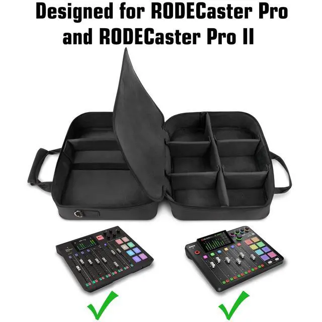 Alt view image 4 of 7 - Audio Mixer Case Fits RODECaster Pro II, Pro & Duo, GoXLR, & more Podcast Equipment - Podcast DJ Travel Bag with Customizable Interior, Scratch-Resistant Interior, Shoulder Strap (Black)