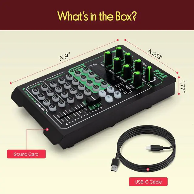 Alt view image 7 of 7 - Pro Live Broadcast Sound Card | Rechargeable Bluetooth Mixer | 8 Voice FX - 12 Ambient Presets | DSP Noise Reduction | Dual Mic Inputs | Solo Mode | Streaming, Podcasting, Gaming - PKSCRD408