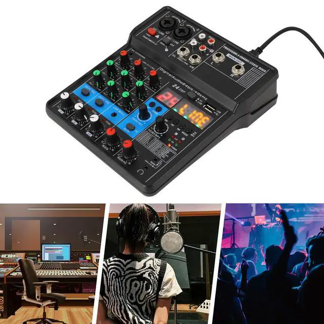 Alt view image 6 of 7 - Professional Mini Audio DJ Mixer, 4 Channel Bluetooth Controller Sound Board Console System, USB Interface, 2 XLR Mic/Line, MP3 Player w/48V Phantom For Karaoke Stereo live Studio Streaming Recording