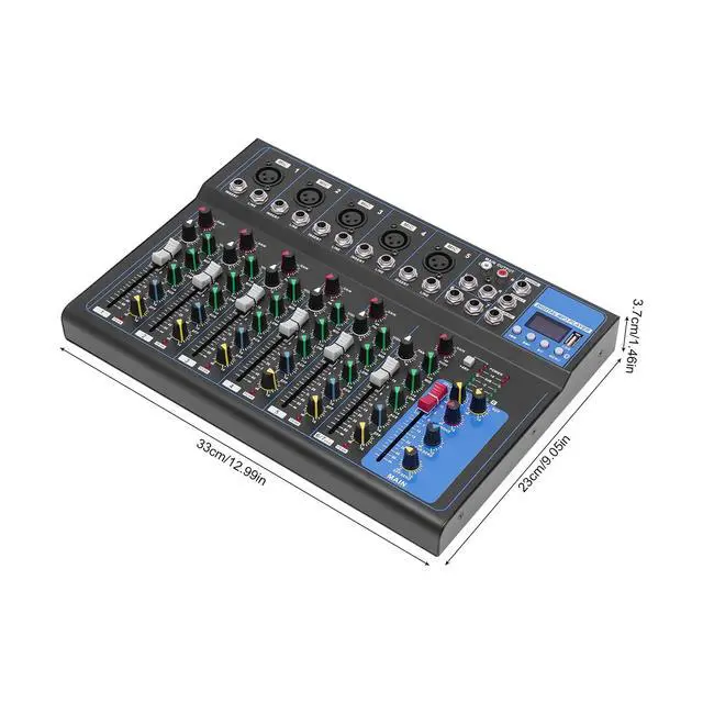 Alt view image 3 of 7 - Audio Mixer 7-Channel,DJ Mixer with Bluetooth & 3-Band EQ,Sound Mixer Board with +48V Phantom Power,XLR Inputs,Metal Chassis Digital Mixer for Studio Live Music Karaoke