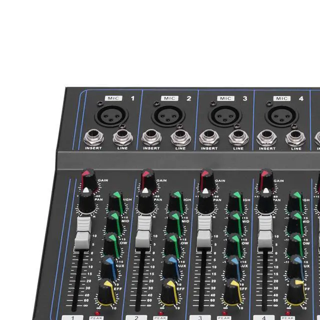 Alt view image 6 of 7 - Audio Mixer 7-Channel,DJ Mixer with Bluetooth & 3-Band EQ,Sound Mixer Board with +48V Phantom Power,XLR Inputs,Metal Chassis Digital Mixer for Studio Live Music Karaoke