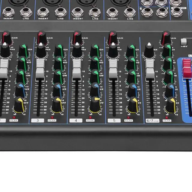 Alt view image 7 of 7 - Audio Mixer 7-Channel,DJ Mixer with Bluetooth & 3-Band EQ,Sound Mixer Board with +48V Phantom Power,XLR Inputs,Metal Chassis Digital Mixer for Studio Live Music Karaoke