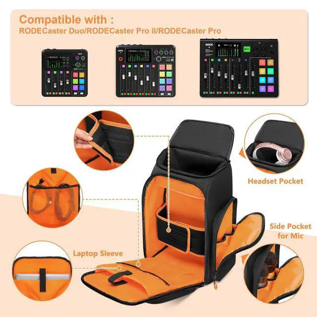 Alt view image 2 of 7 - Audio Mixer Backpack Compatible with RODECaster Pro/Pro II/RC Duo