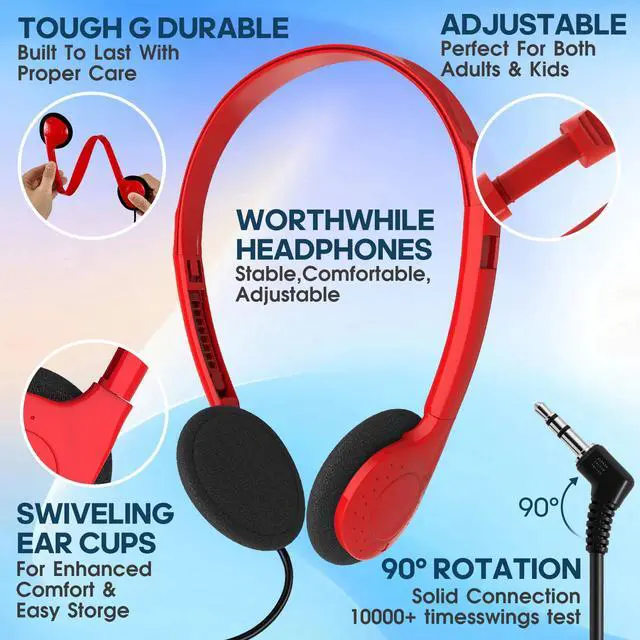 Alt view image 2 of 7 - Bulk Kids Headphones for School Classroom 10 Pack,Wired On-Ear Earphones Perfect for Students Children Chromebook Computer Laptop 3.5mm Jack(YS102 10 Mixed)