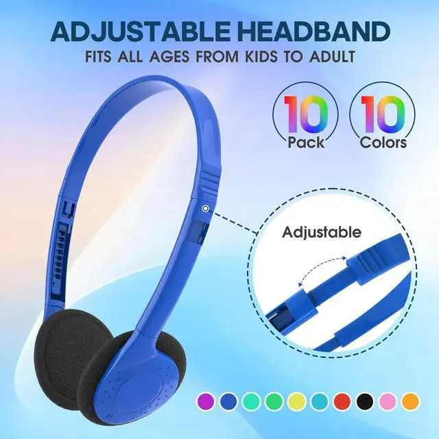 Alt view image 3 of 7 - Bulk Kids Headphones for School Classroom 10 Pack,Wired On-Ear Earphones Perfect for Students Children Chromebook Computer Laptop 3.5mm Jack(YS102 10 Mixed)