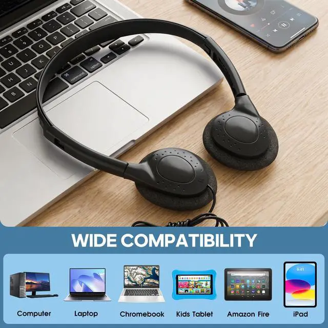 Alt view image 4 of 7 - Bulk Kids Headphones for School Classroom 10 Pack,Wired On-Ear Earphones Perfect for Students Children Chromebook Computer Laptop 3.5mm Jack(YS102 10 Mixed)