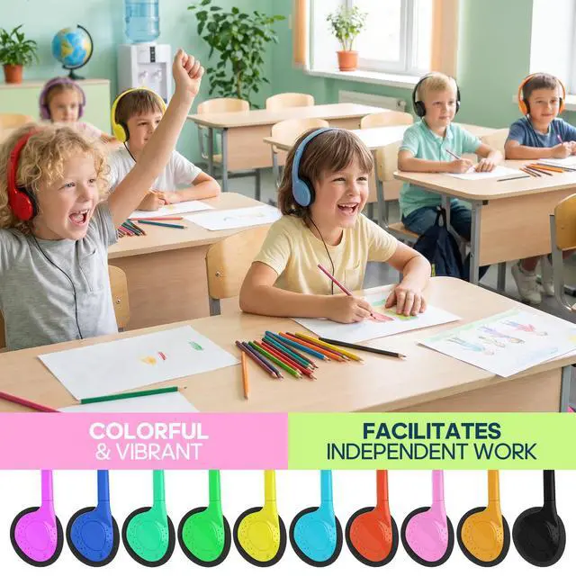 Alt view image 5 of 7 - Bulk Kids Headphones for School Classroom 10 Pack,Wired On-Ear Earphones Perfect for Students Children Chromebook Computer Laptop 3.5mm Jack(YS102 10 Mixed)