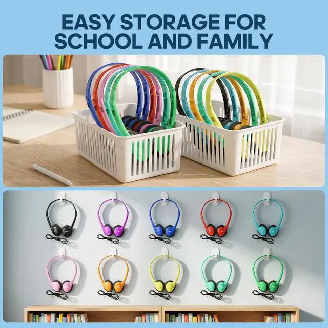 Alt view image 6 of 7 - Bulk Kids Headphones for School Classroom 10 Pack,Wired On-Ear Earphones Perfect for Students Children Chromebook Computer Laptop 3.5mm Jack(YS102 10 Mixed)