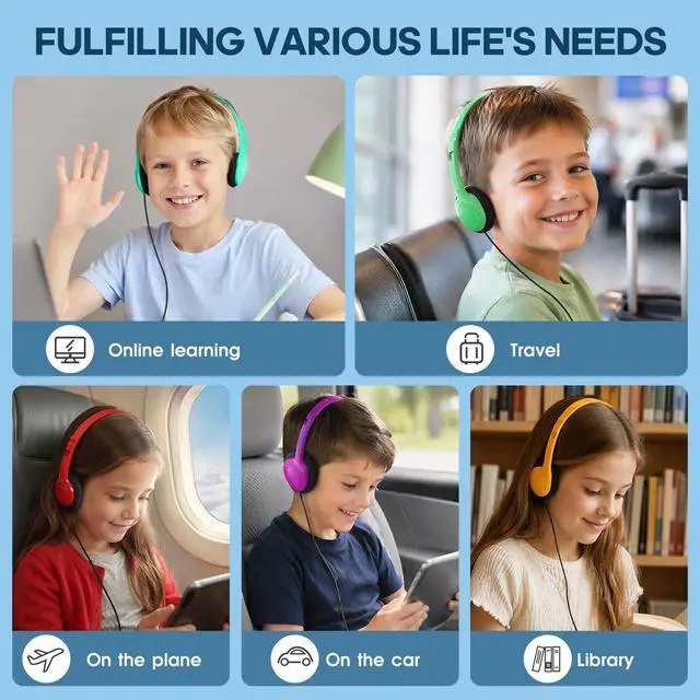 Alt view image 7 of 7 - Bulk Kids Headphones for School Classroom 10 Pack,Wired On-Ear Earphones Perfect for Students Children Chromebook Computer Laptop 3.5mm Jack(YS102 10 Mixed)