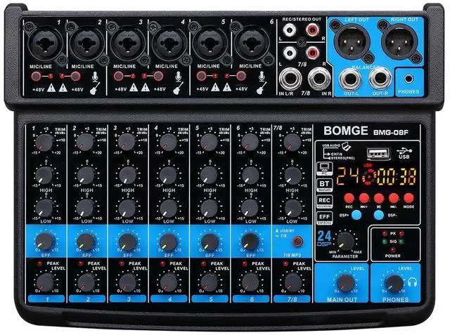 Main image of 8 channels mini audio mixer Line Mixer,DC 5V,with MP3 Player,Bluetooth, U disk 48V,24DSP effects, USB recording Ideal for Small Clubs or Bars, Studio Recording (8 channels-BLACK)