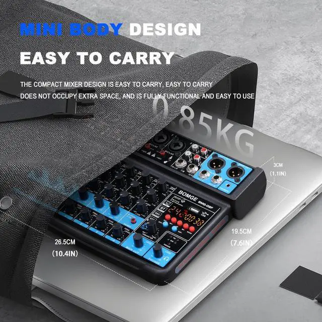 Alt view image 4 of 7 - 8 channels mini audio mixer Line Mixer,DC 5V,with MP3 Player,Bluetooth, U disk 48V,24DSP effects, USB recording Ideal for Small Clubs or Bars, Studio Recording (8 channels-BLACK)