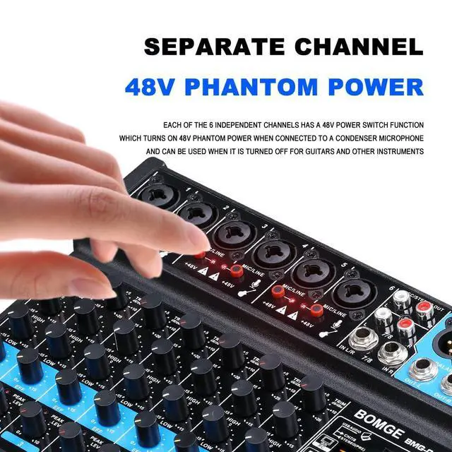 Alt view image 7 of 7 - 8 channels mini audio mixer Line Mixer,DC 5V,with MP3 Player,Bluetooth, U disk 48V,24DSP effects, USB recording Ideal for Small Clubs or Bars, Studio Recording (8 channels-BLACK)