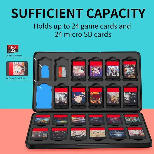Alt view image 2 of 7 - Switch Game Case Holder with 24 Cartridge Slots and 24 Micro SD Card Storage, Slim Portable Game Organizer Traveler Gift Accessories with Magnetic Closure, Protective Hard Shell and Soft Lining