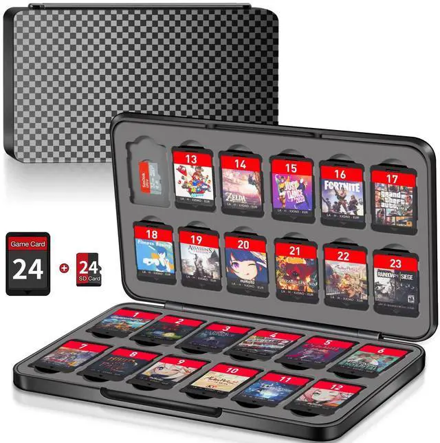 Main image of Switch Game Case Holder with 24 Cartridge Slots and 24 Micro SD Card Storage, Slim Portable Game Organizer Traveler Gift Accessories with Magnetic Closure, Protective Hard Shell and Soft Lining