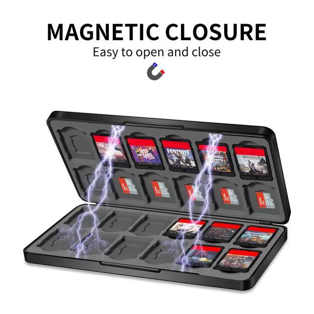 Alt view image 3 of 7 - Switch Game Case Holder with 24 Cartridge Slots and 24 Micro SD Card Storage, Slim Portable Game Organizer Traveler Gift Accessories with Magnetic Closure, Protective Hard Shell and Soft Lining
