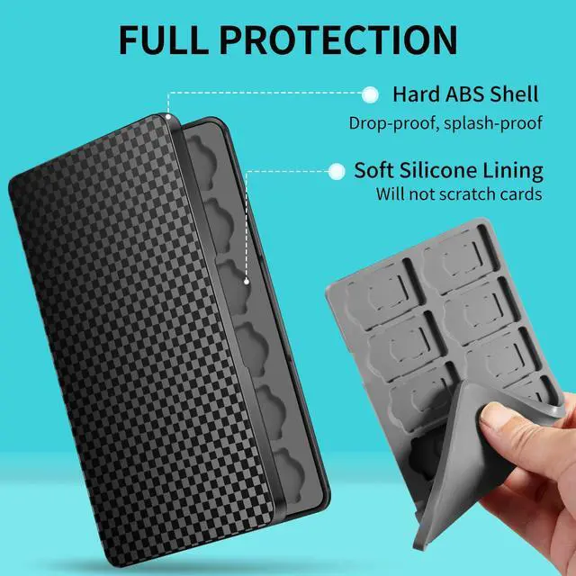 Alt view image 5 of 7 - Switch Game Case Holder with 24 Cartridge Slots and 24 Micro SD Card Storage, Slim Portable Game Organizer Traveler Gift Accessories with Magnetic Closure, Protective Hard Shell and Soft Lining