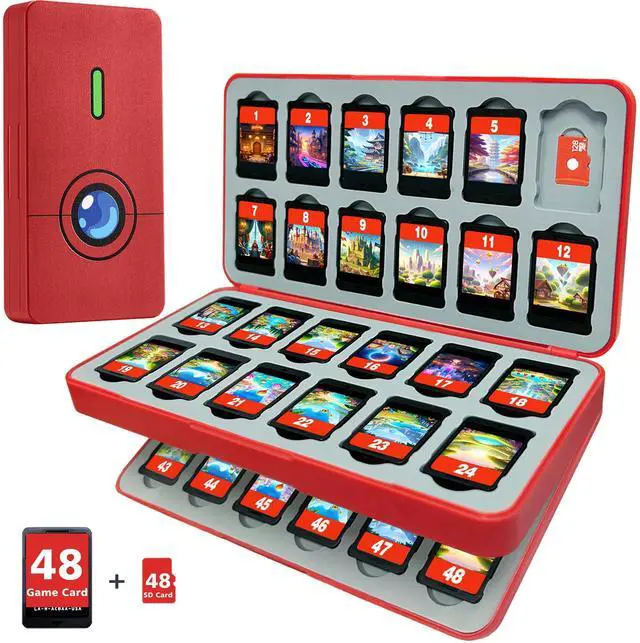 Main image of 48 Switch 2 Game Case Compatible with Nintendo Switch 2/1 & Micro SD Cards, Switch Game Card Holder Cartridge Case with 48 Game-Card Storage - Red