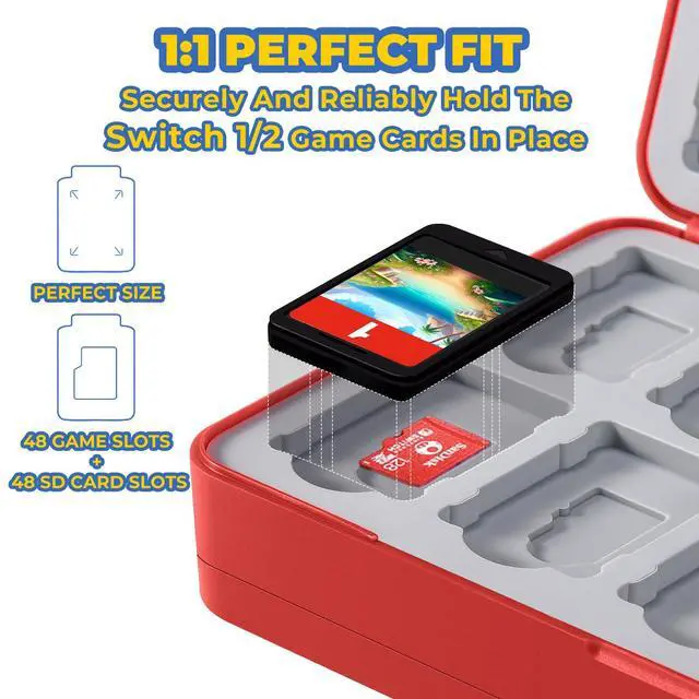 Alt view image 3 of 7 - 48 Switch 2 Game Case Compatible with Nintendo Switch 2/1 & Micro SD Cards, Switch Game Card Holder Cartridge Case with 48 Game-Card Storage - Red