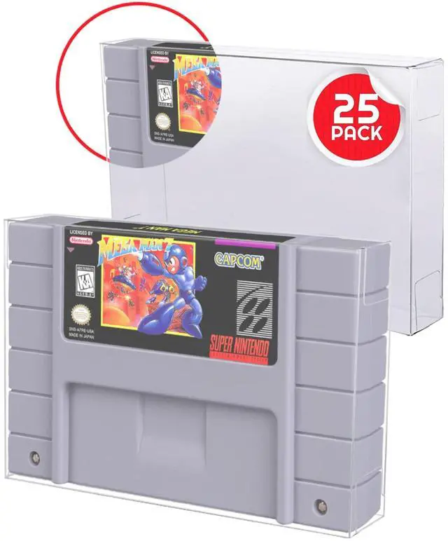 Main image of SNES Games Cartridge Protector Compatible for Super Nintendo SNES Games Cartridge - 0.40 MM Thick, Anti-Dust, Acid-Free SNES Super Games Cart, Clear PET Case Protector by EVORETRO (Pack of 25)