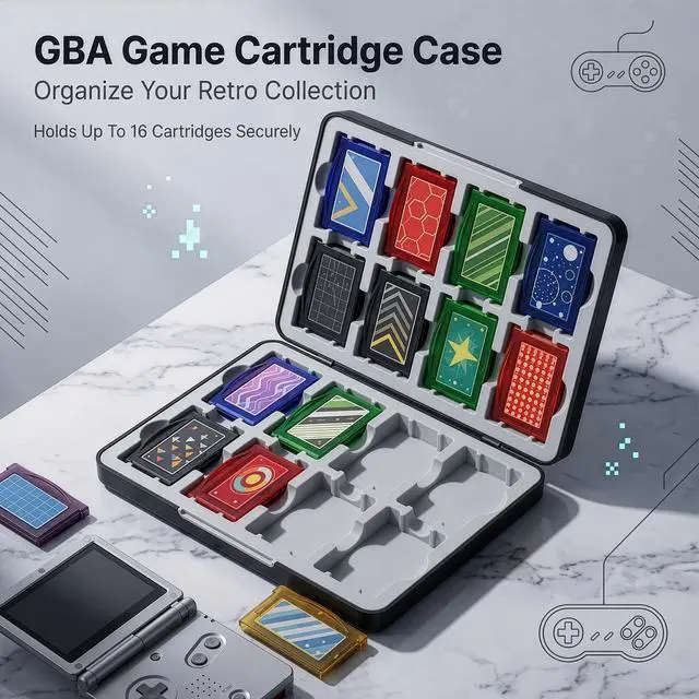 Alt view image 2 of 7 - GBA Cartridge Case Holds 16 Cartridges for Game Boy Advance Cartridges, Magnetic Game Storage Card Case with Soft Silicone Slots for GBA, Portable Travel Organizer Storage Box for GBA Collectors
