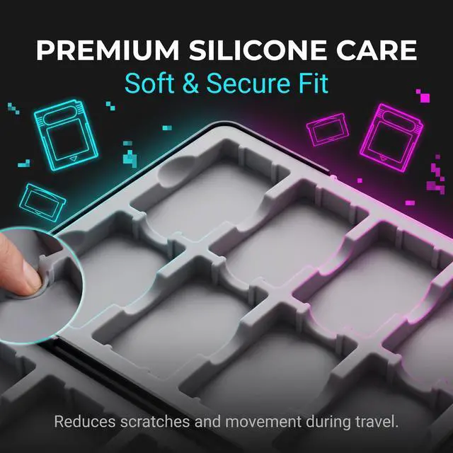 Alt view image 4 of 7 - GBA Cartridge Case Holds 16 Cartridges for Game Boy Advance Cartridges, Magnetic Game Storage Card Case with Soft Silicone Slots for GBA, Portable Travel Organizer Storage Box for GBA Collectors