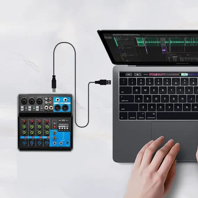 Alt view image 4 of 7 - Professional Mini Audio DJ Mixer, 5 Channel Bluetooth Controller Sound Board Console System, USB Interface, 2 XLR Mic/Line, MP3 Player w/48V Phantom For Karaoke Stereo live Studio Streaming Recording