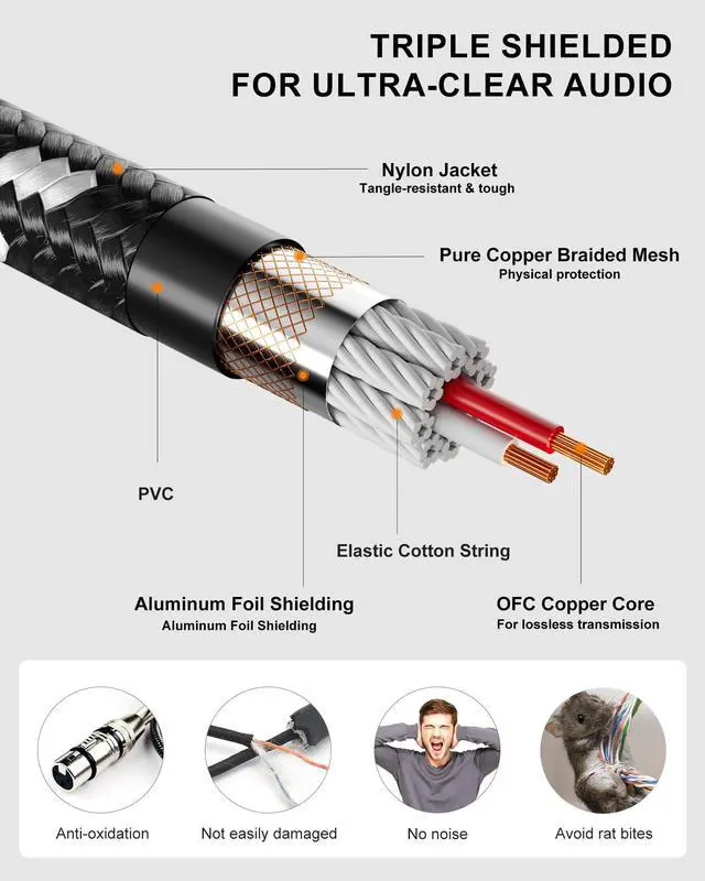 Alt view image 2 of 7 - Long XLR Cables 30ft 2 Pack,XLR Microphone Cable,OFC Shielded