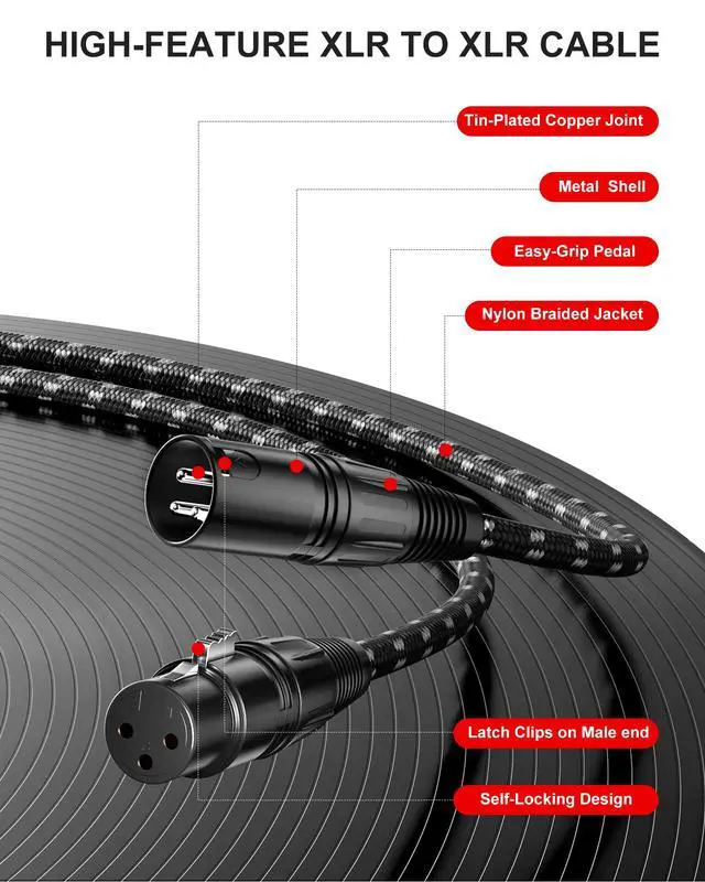 Alt view image 5 of 7 - Long XLR Cables 30ft 2 Pack,XLR Microphone Cable,OFC Shielded
