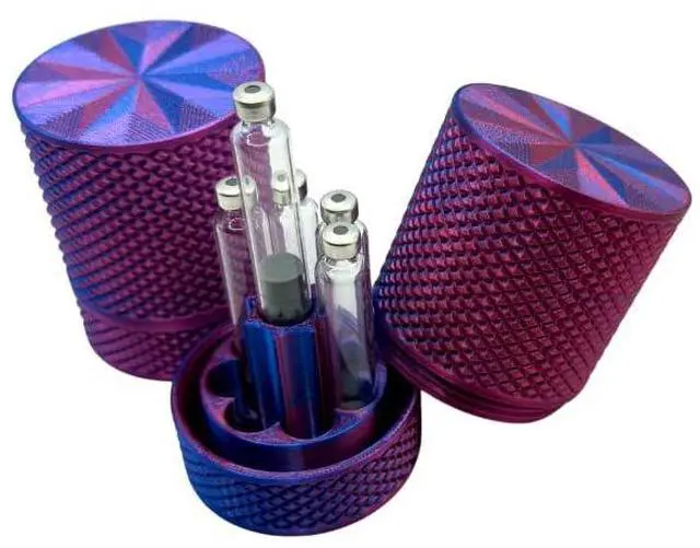 Main image of 7-Slot 3ml Injection Pen Cartridge Storage Tube with Purge Tower | Screw-Top Case for Pen Cartridges (Not Standard Peptide Vials) | Cosmic Blue Silk