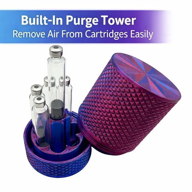 Alt view image 2 of 5 - 7-Slot 3ml Injection Pen Cartridge Storage Tube with Purge Tower | Screw-Top Case for Pen Cartridges (Not Standard Peptide Vials) | Cosmic Blue Silk