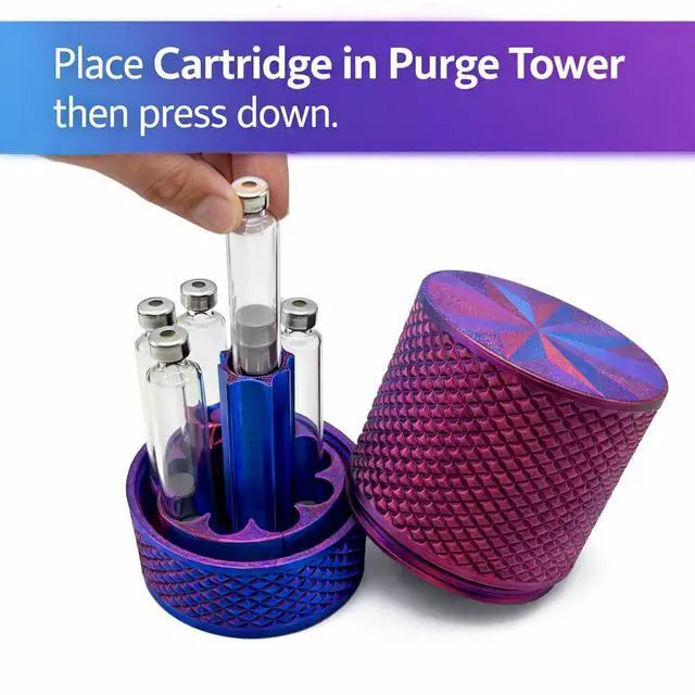 Alt view image 3 of 5 - 7-Slot 3ml Injection Pen Cartridge Storage Tube with Purge Tower | Screw-Top Case for Pen Cartridges (Not Standard Peptide Vials) | Cosmic Blue Silk