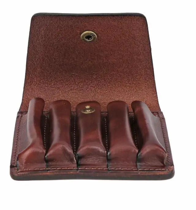 Alt view image 3 of 7 - Hunting Leather Rifle Cartridge Holder 5 Round Ammo Wallet Pouch