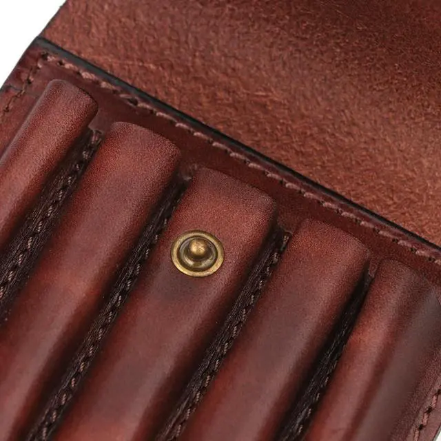 Alt view image 4 of 7 - Hunting Leather Rifle Cartridge Holder 5 Round Ammo Wallet Pouch