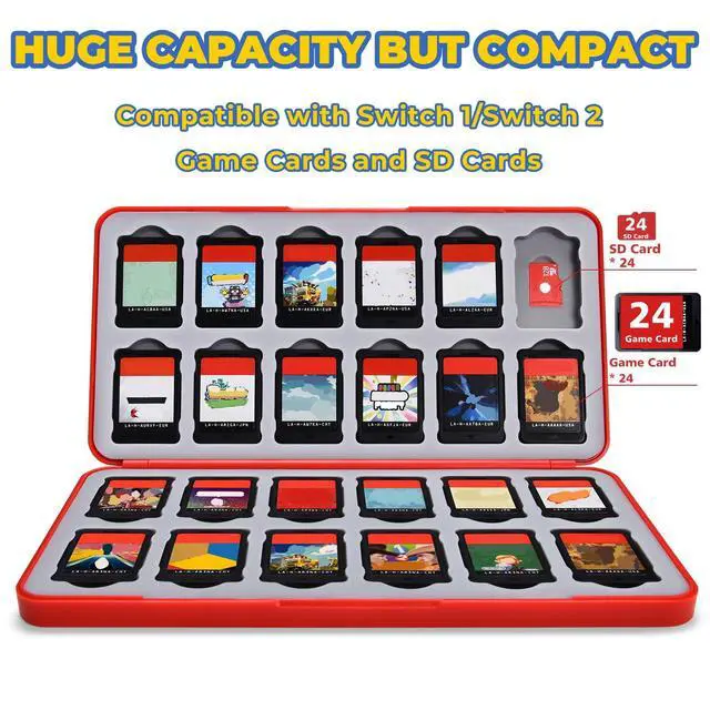 Alt view image 3 of 7 - Switch 2 Game Card Case for Nintendo Switch 2/OLED Games & Micro SD Cards, Switch Game Card Holder with 24 Game Card Storage Cute - Red