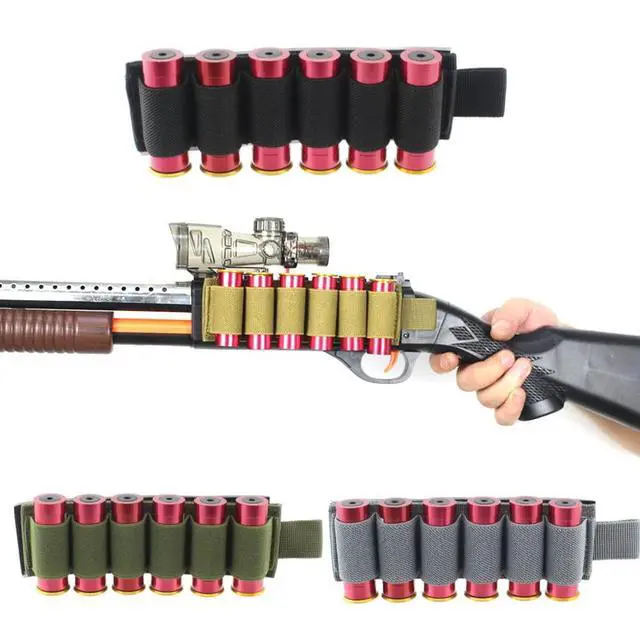 Alt view image 2 of 5 - 4PCS 6 Round Shell Holder Tactical Buttstock 12/20GA Cartridge Shell Case Bag Elastic Ammo Bullet Carrier Holster(4 Color Included)