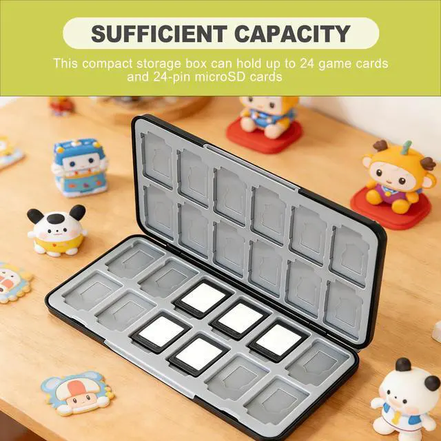 Alt view image 3 of 6 - 24 Slots Game Card Case Compatible with Nintendo Switch OLED Lite Portable Cartridge Storage Box Hard Shell Protective Holder with Micro SD Memory Slots Black