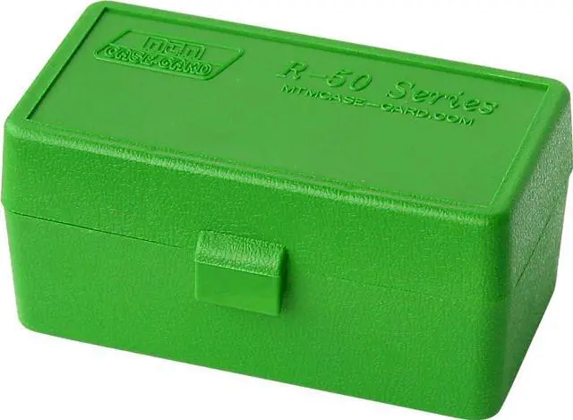 Main image of 22-HORN-10 Ammo Box, 50 Round, Flip-Top, 22 Hornet, .30 Carbine, .218 BEE, Stackable, USA Made, Green