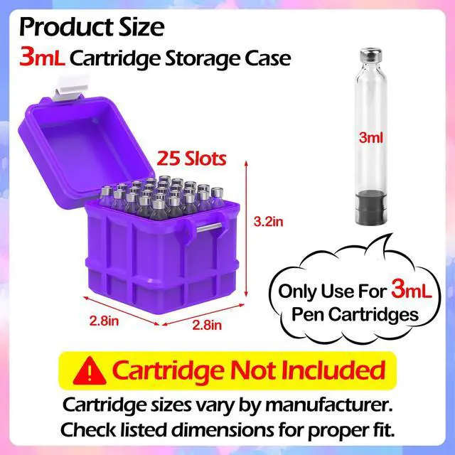 Alt view image 2 of 6 - 25 Slots 3mL Cartridge Storage Case,Pen Cartridges,Vials Holder Box-Purple