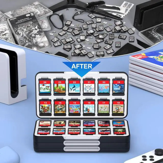 Alt view image 3 of 7 - Game Card Case Holder for Nitendo Switch/Switch 2(2025) - Hard Shell Portable Cartridge Case with 72 Game Slots & 24 Micro SD Card Slots, Protective Organizer Traveler, Grey Black
