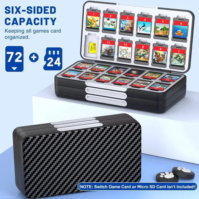 Alt view image 4 of 7 - Game Card Case Holder for Nitendo Switch/Switch 2(2025) - Hard Shell Portable Cartridge Case with 72 Game Slots & 24 Micro SD Card Slots, Protective Organizer Traveler, Grey Black