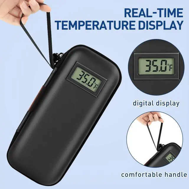 Alt view image 2 of 7 - Temperature Display Insulin Travel Case, 2PCS Ice Packs, Black