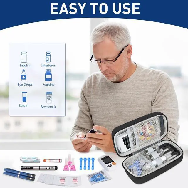 Alt view image 7 of 7 - Temperature Display Insulin Travel Case, 2PCS Ice Packs, Black
