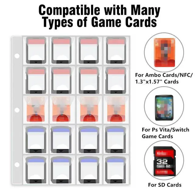 Alt view image 3 of 6 - Mini Game Card Binder, 300 Slots Portable Card Holder Organizer, Water-Resistant Faux Leather Zipper Case for Game NFC Tags, SD Memory Cards, PS Vita Cartridges