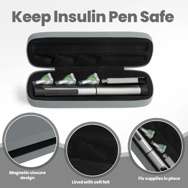 Alt view image 2 of 7 - Insulin Pen Travel Case for 1 Pen, 3 Needles & 1 Cartridge Portable Hard Shell Organizer for Diabetic Supplies Compact Storage Holder for Daily or Travel Use (Case Only) (Gray)