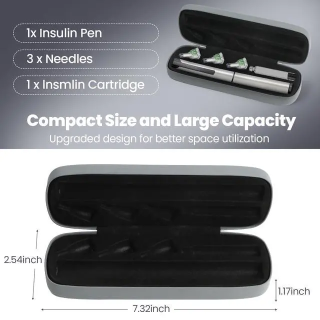 Alt view image 4 of 7 - Insulin Pen Travel Case for 1 Pen, 3 Needles & 1 Cartridge Portable Hard Shell Organizer for Diabetic Supplies Compact Storage Holder for Daily or Travel Use (Case Only) (Gray)