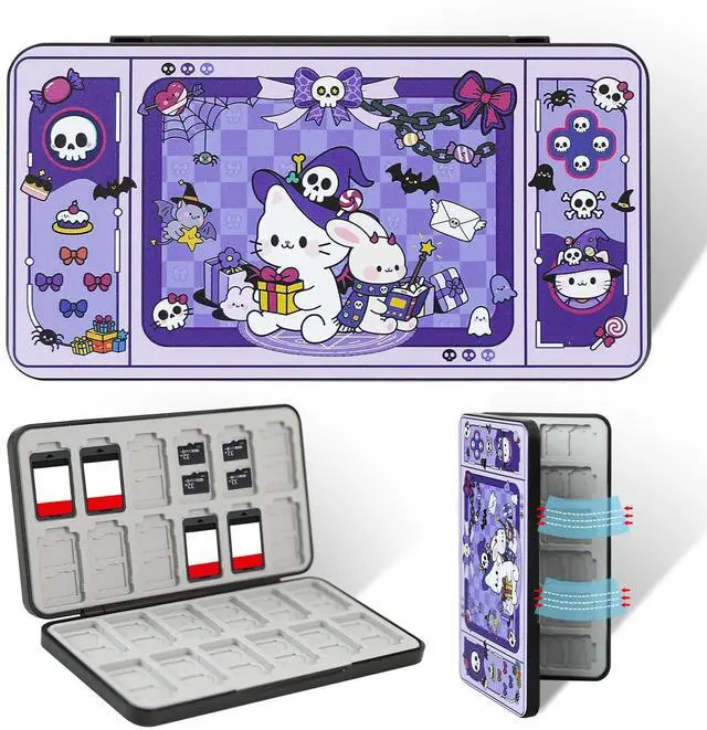 Main image of Switch 2 Game Case Holder for Nintendo Switch 2/OLED/Lite Games & Micro SD Cards, Cute Halloween Kitty Switch2 Game Card Holder Cartridge Case with 24 Slots Game Card Storage - Magic Cat