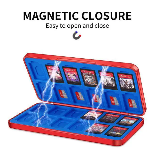 Alt view image 3 of 7 - Switch Game Holder Case with 24 Cartridge Slots and 24 Micro SD Card Storage, Slim Portable Game Organizer Traveler Gift Accessories with Magnetic Closure, Protective Hard Shell and Soft Lining
