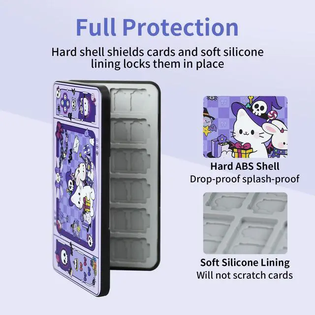 Alt view image 4 of 7 - Switch 2 Game Case Holder for Nintendo Switch 2/OLED/Lite Games & Micro SD Cards, Cute Halloween Kitty Switch2 Game Card Holder Cartridge Case with 24 Slots Game Card Storage - Magic Cat