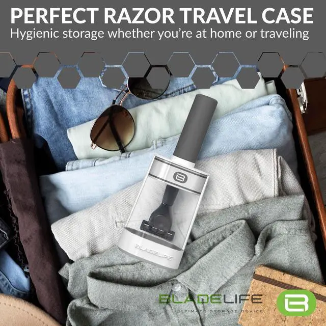 Alt view image 7 of 7 - Razor Storage Device & Travel Case for Men and Women - Fits Leading Razors - Helps Keep Blades Dry, Sharp, and Longer Lasting - Dark Gray